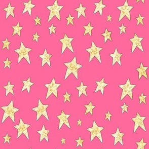 Cozy Golden Stars on Bright Pink