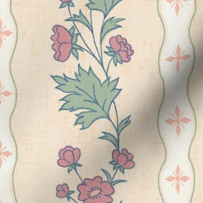 Clarabelle Vine Vertical Stripe  Floral Ivory creme