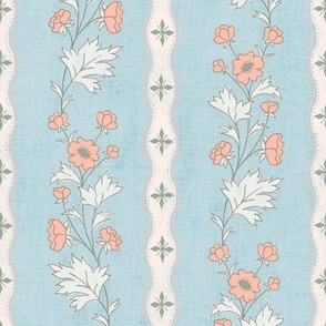 Clarabelle Vine Vertical Stripe Floral pastel blue