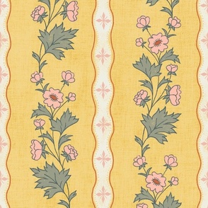 Clarabelle Vine Vertical Stripe  Floral pastel yellow