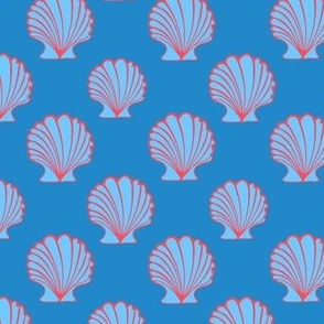 COCKLES Scallop Shells Coastal Beach Ocean Seashells in Seaside Blue Red - SMALL Scale - UnBlink Studio by Jackie Tahara