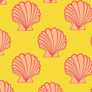 COCKLES Scallop Shells Coastal Beach Ocean Seashells in Seaside Blush Red Yellow - LARGE Scale - UnBlink Studio by Jackie Tahara