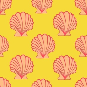 COCKLES Scallop Shells Coastal Beach Ocean Seashells in Seaside Blush Red Yellow - MEDIUM Scale - UnBlink Studio by Jackie Tahara