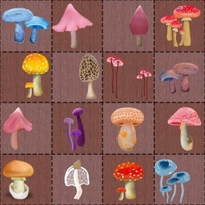 Cozy Patchwork Mushrooms on Purple