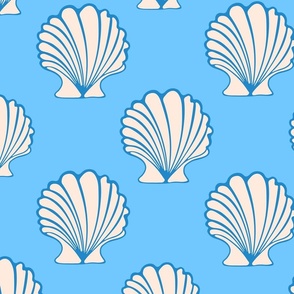 COCKLES Scallop Shells Coastal Beach Ocean Seashells in Seaside Warm White Blue - LARGE Scale - UnBlink Studio by Jackie Tahara