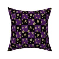 Faux Woven and Stitched Star Patchwork Purple and Black