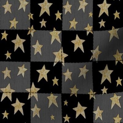 Faux Woven and Stitched Star Patchwork Black and Grey