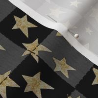 Faux Woven and Stitched Star Patchwork Black and Grey