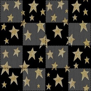 Faux Woven and Stitched Star Patchwork Black and Grey