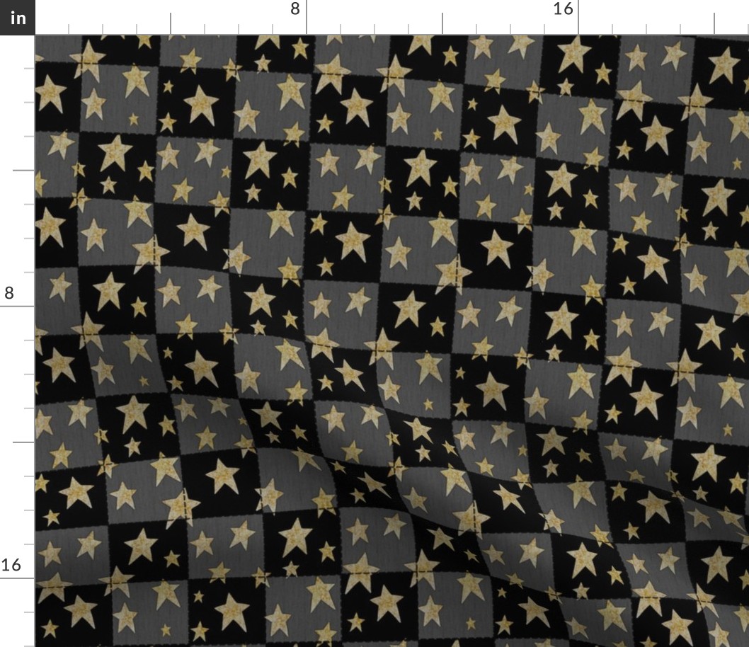 Faux Woven and Stitched Star Patchwork Black and Grey