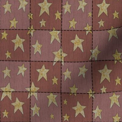 Faux Woven and Stitched Star Patchwork Reddish Purple