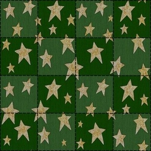 Faux Woven and Stitched Star Patchwork Forest Green