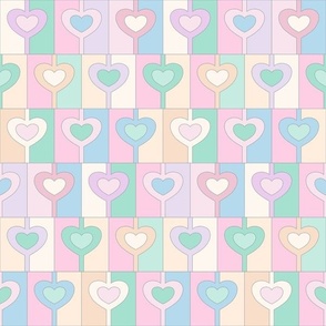 soft pastel heart motif bricks mid century linear 2 two inch blocks pink peach blue aqua lavender
