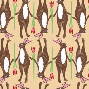 brown bunnies and tulips on tan
