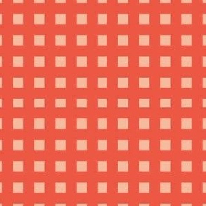 Small - Vintage Check - Monochrome Plaid - Retro Gingham - Abstract Buildings Skyscrapers - Red x Peach