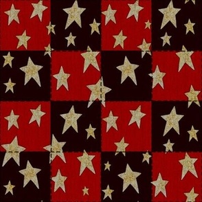 Faux Woven and Stitched Star Patchwork Red and Black