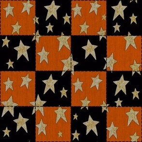 Faux Woven and Stitched Star Patchwork Black and Orange
