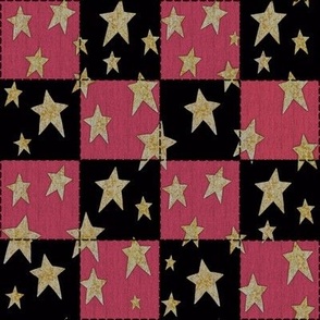 Faux Woven and Stitched Star Patchwork Black and Pink