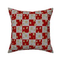 Faux Woven and Stitched Star Patchwork White and Red