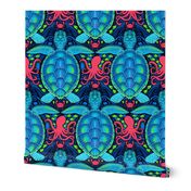 Seaside Sea Turtle and Friends_turquoise, lime and magenta