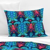 Seaside Sea Turtle and Friends_turquoise, lime and magenta