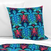 Seaside Sea Turtle and Friends_turquoise, lime and magenta