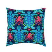 Seaside Sea Turtle and Friends_turquoise, lime and magenta