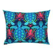 Seaside Sea Turtle and Friends_turquoise, lime and magenta