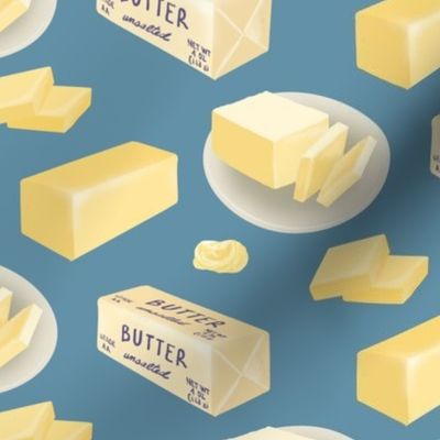 Butter Cubes and Pieces on Country Blue