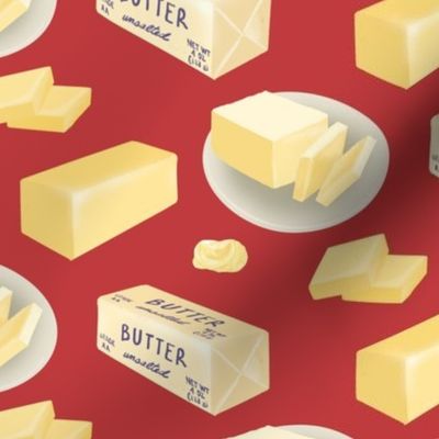 Butter Cubes and Pieces on Red