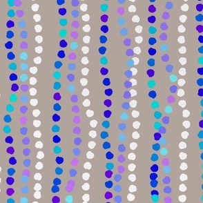 Wavy Polka Dot Stripes - Multicolored Blue and White on Beige, Large
