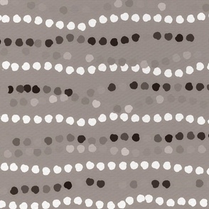 Wavy Abstract Horizontal Polkadot Stripes in Neutral Black Brown Cream on Beige, Large
