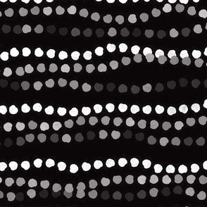 Wavy Abstract Horizontal Polkadot Stripes in Black White Gray on Charcoal