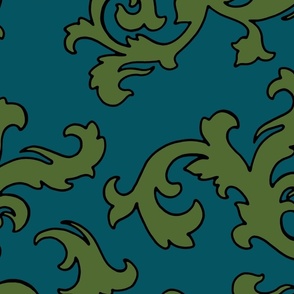 DAMASK Teal and Olive