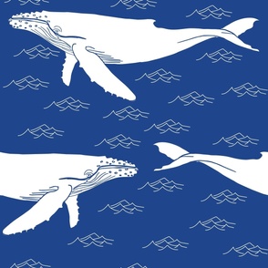 (S) Tranquil Humpback Whales Seascape, Ocean Animal Beach Attire Ocean Blue and white