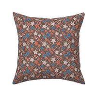 009 - Small scale dusty blue, brown and orange Take a Hike Kiwiana stars for children's wallpaper, kids duvet covers, night time, galaxy, constellation. bold, vibrant decor