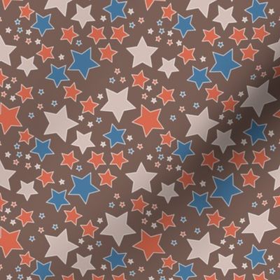 009 - Small scale dusty blue, brown and orange Take a Hike Kiwiana stars for children's wallpaper, kids duvet covers, night time, galaxy, constellation. bold, vibrant decor