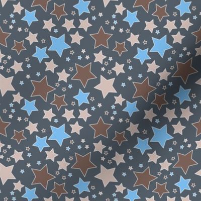 009 - Small scale slate grey, cream, brown and turquoise Take a Hike Kiwiana stars for children's wallpaper, kids duvet covers, night time, galaxy, constellation. bold, vibrant decor