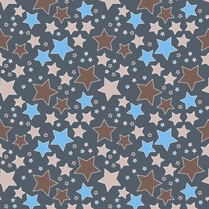 009 - Small scale slate grey, cream, brown and turquoise Take a Hike Kiwiana stars for children's wallpaper, kids duvet covers, night time, galaxy, constellation. bold, vibrant decor