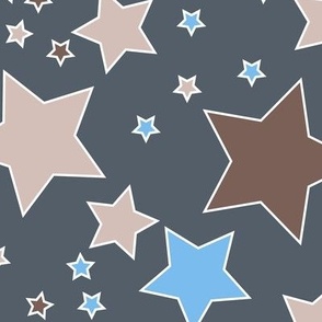 009 - Large scale slate grey, cream, brown and turquoise Take a Hike Kiwiana stars for children's wallpaper, kids duvet covers, night time, galaxy, constellation. bold, vibrant decor