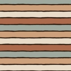 Irregular horizontal stripes on the beach in moody earthy colours - multicolor: sage green, salmon pink, rust brown - rustic natural pattern with organic lines (girls, boys, gender neutral, feminine, masculine, unisex)