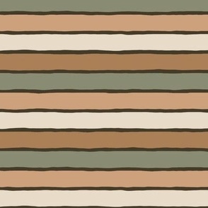 Irregular horizontal stripes on the beach in muted earthy colours - multicolor: dark sage green, khaki brown, salmon pink - rustic natural pattern with organic lines