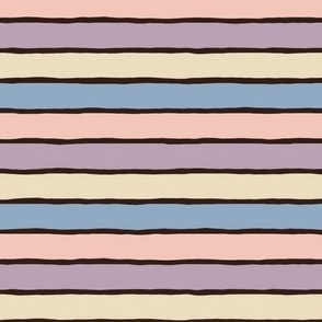 Irregular horizontal stripes on the beach in soft pastel colours - multicolor: baby pink, baby blue, lavender lilac - rustic colourful pattern with organic lines