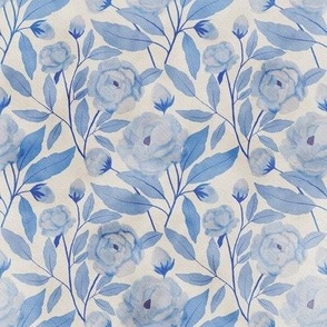 French Country Rose//cerulean blue//small scale//water colour//wallpaper//home decor//fabric