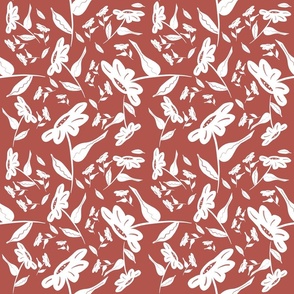 Whimsical Burnt Orange and White Silhouette Daisy pattern