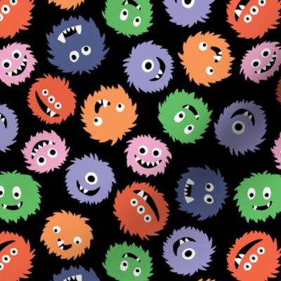 Quirky monsters - kids toys retro nineties colorful palette green orange pink green on black