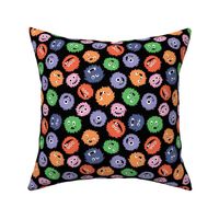 Quirky monsters - kids toys retro nineties colorful palette green orange pink green on black