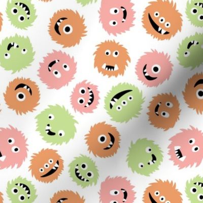 Quirky monsters - kids toys vintage seventies palette blush orange pink green on white