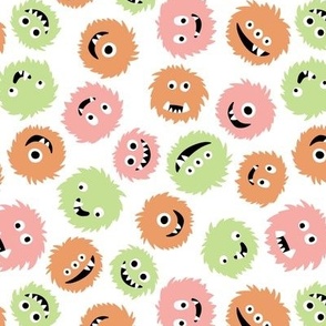 Quirky monsters - kids toys vintage seventies palette blush orange pink green on white