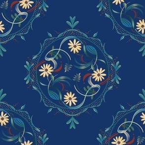 Boho Paper Daisy Medallions Bright Navy